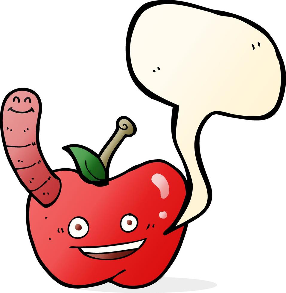 cartoon apple with worm with speech bubble vector