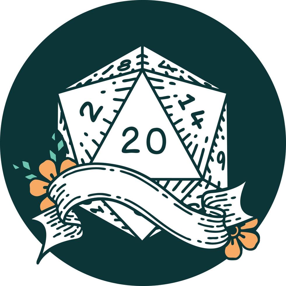 natural twenty D20 dice roll icon vector