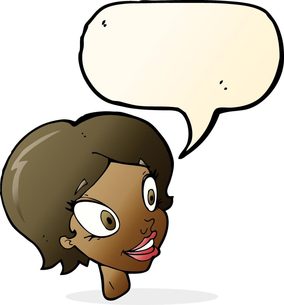 cartoon pretty female face with speech bubble vector