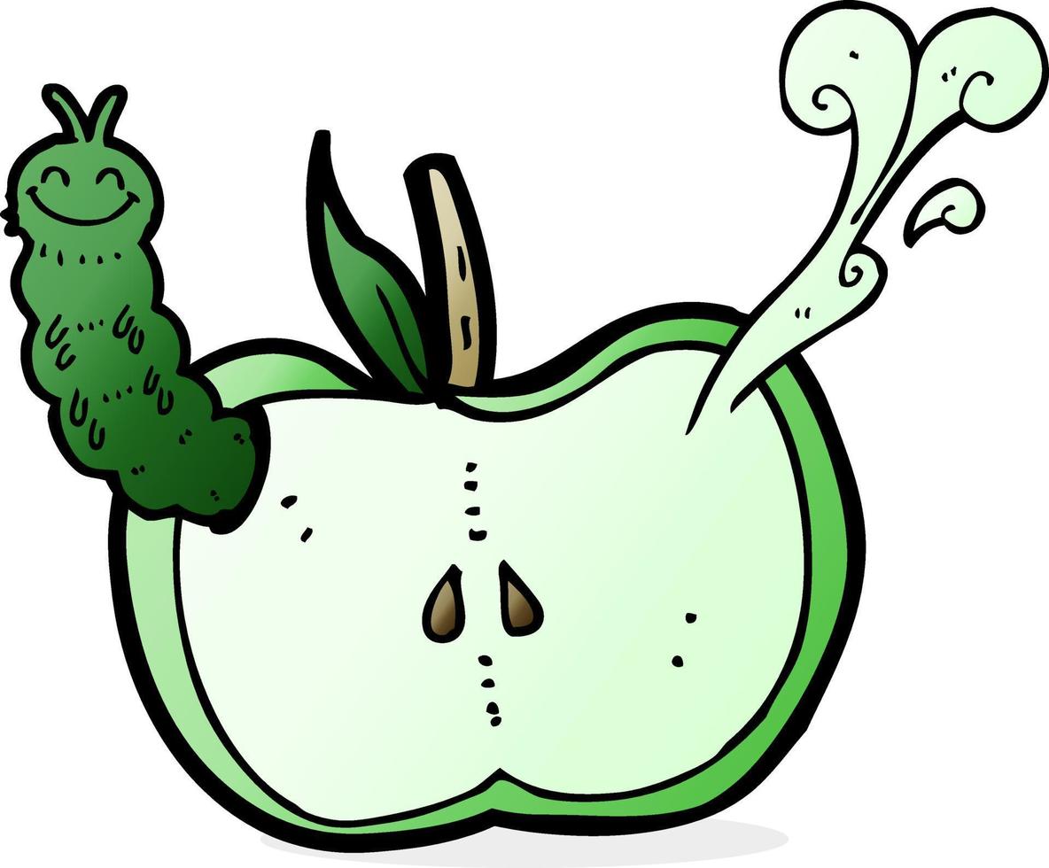 cartoon apple with bug vector