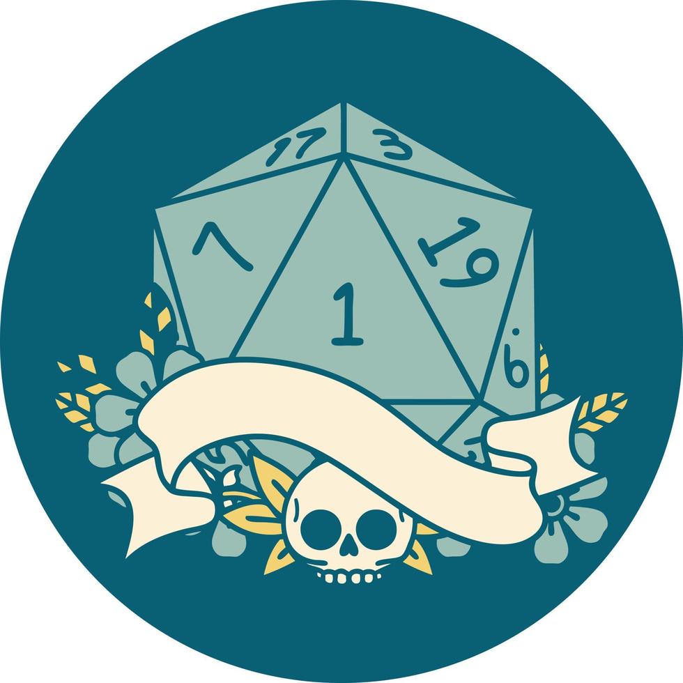 natural one d20 dice roll icon vector