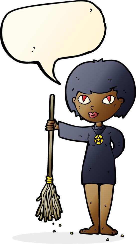 cartoon pretty witch girl with speech bubble vector