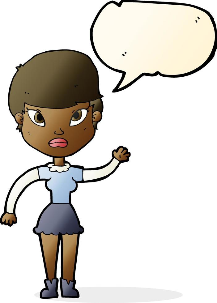 cartoon woman waving with speech bubble vector