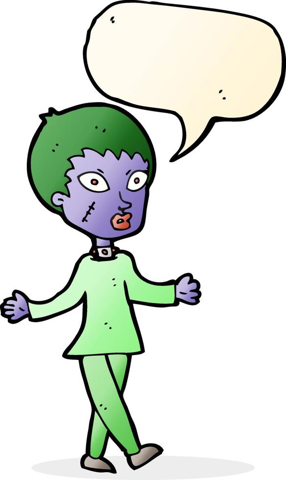 cartoon halloween zombie woman with speech bubble vector