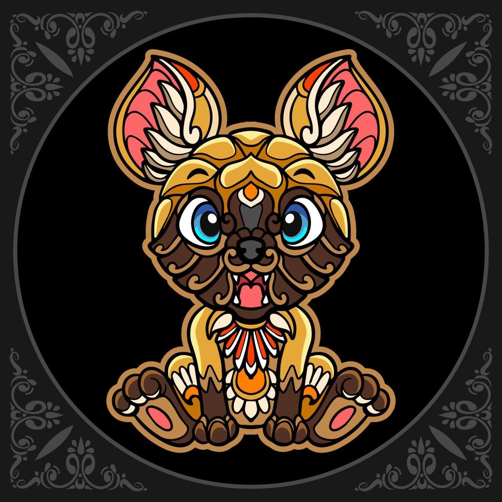 Colorful  hyena head mandala arts isolated on black background vector