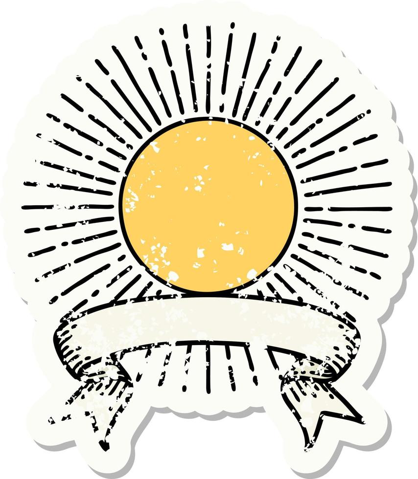 grunge sticker with banner of a sun vector