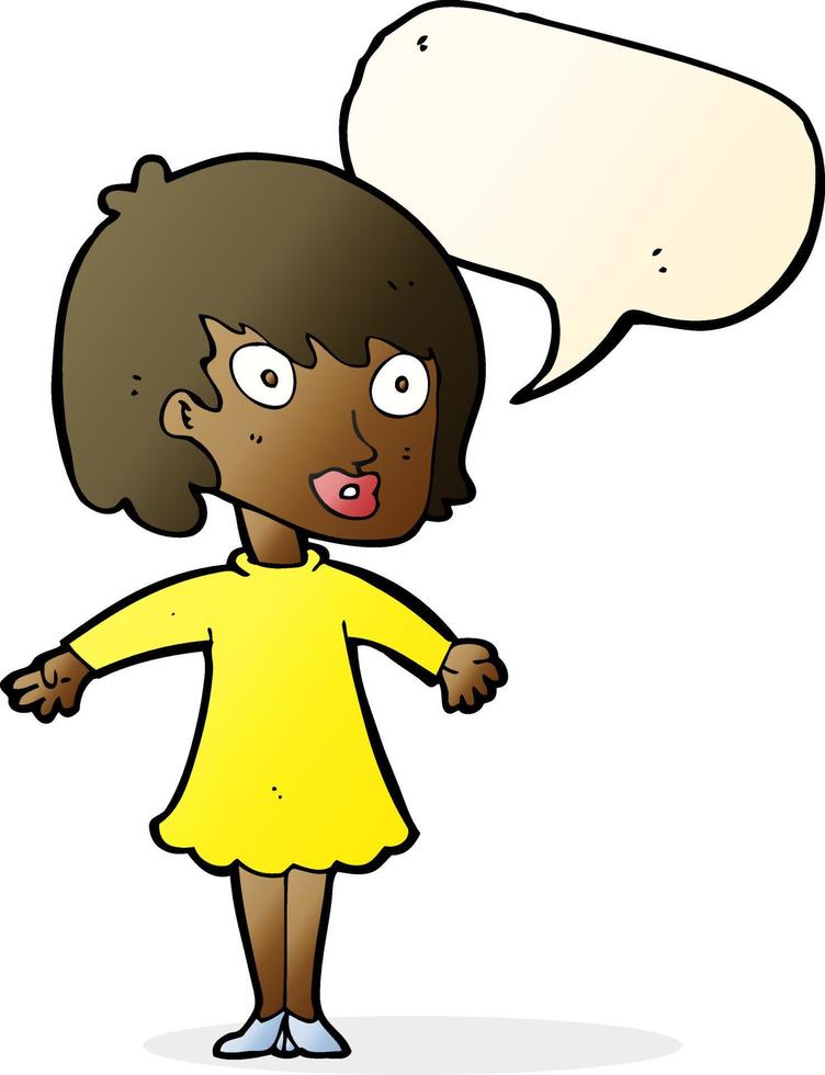 cartoon woman wearing dress with speech bubble vector