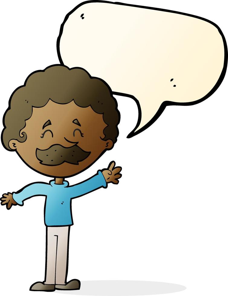 cartoon man with mustache waving with speech bubble vector