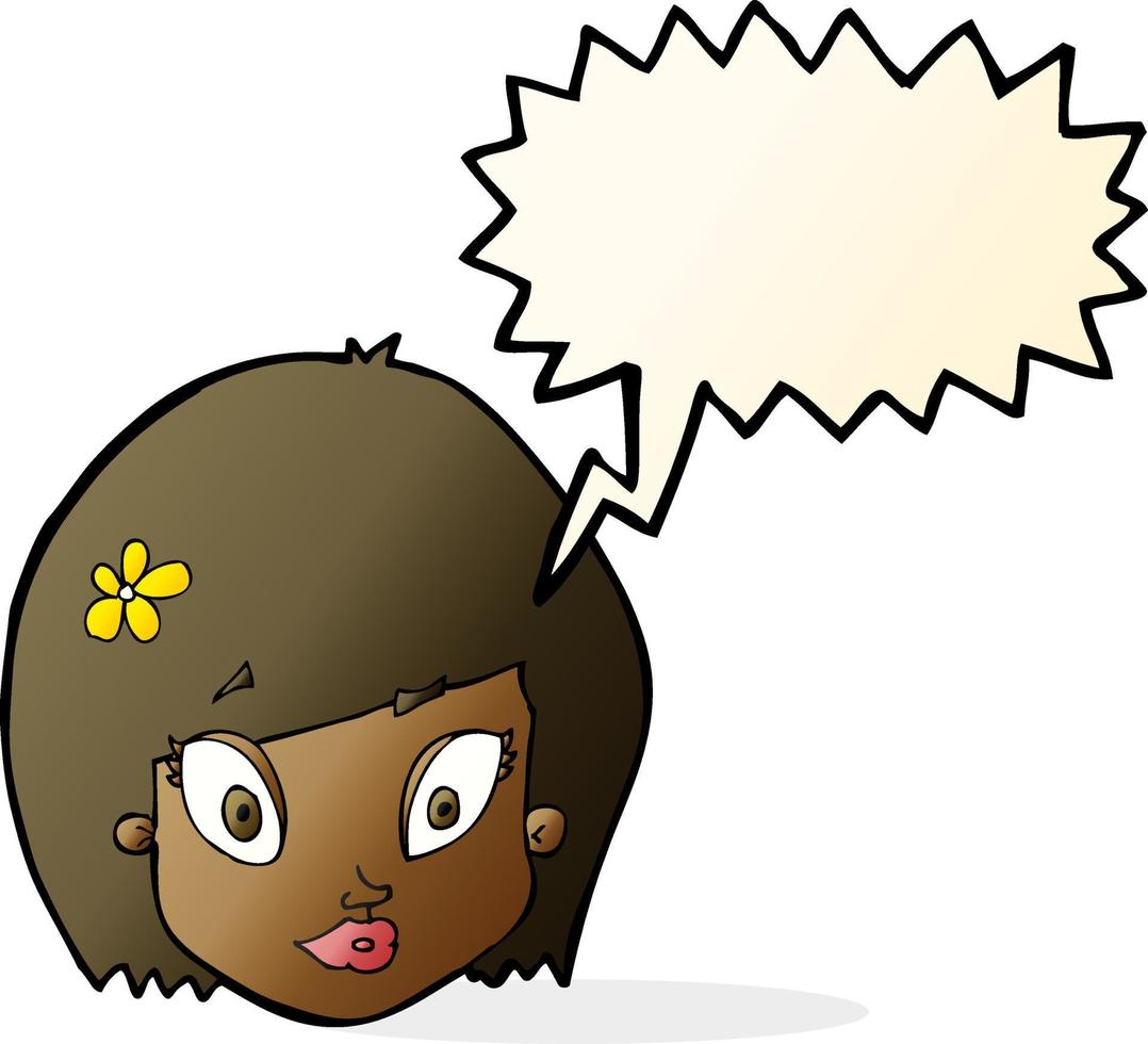 cartoon happy female face with speech bubble vector