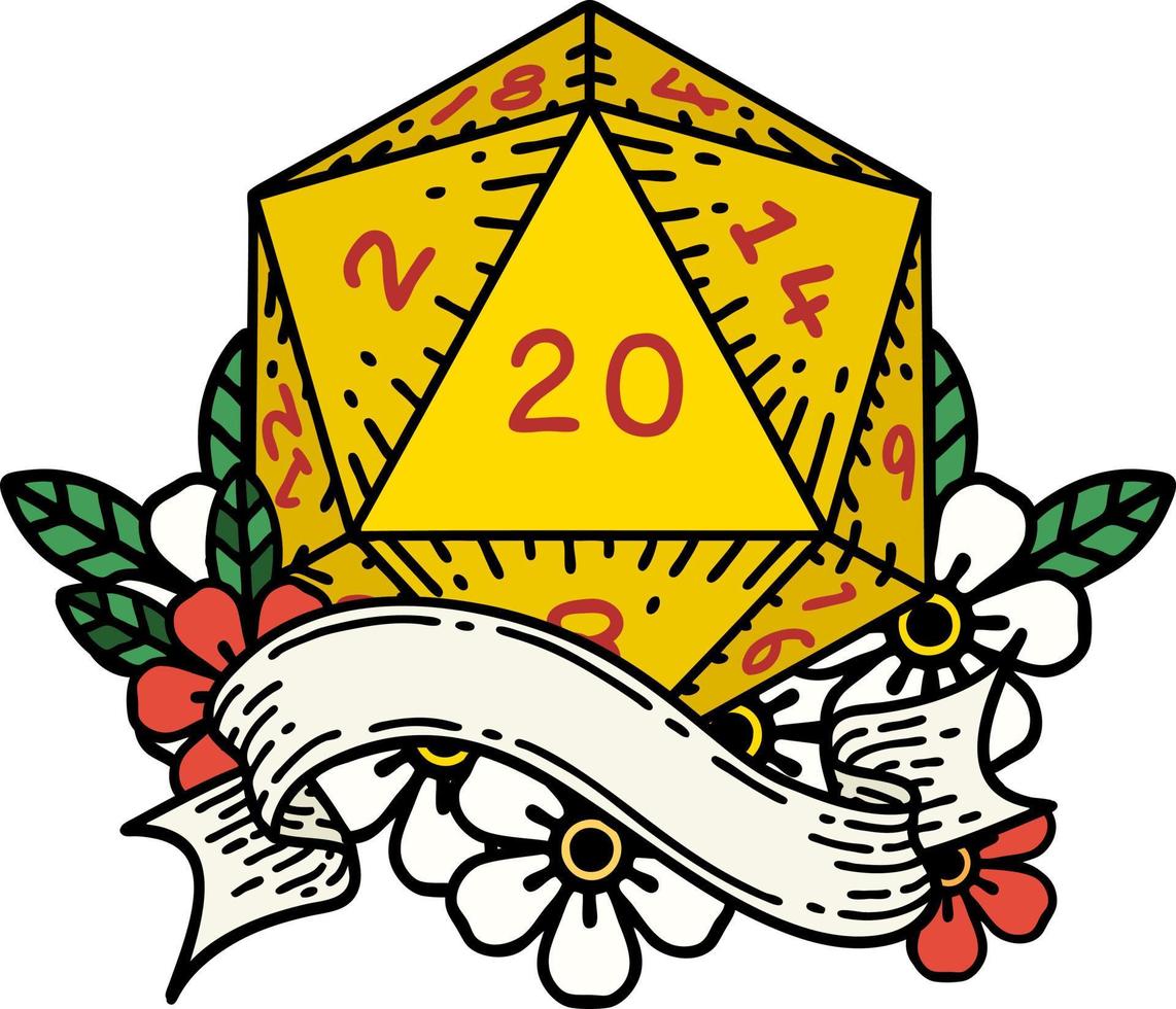 natural twenty D20 dice roll illustration vector