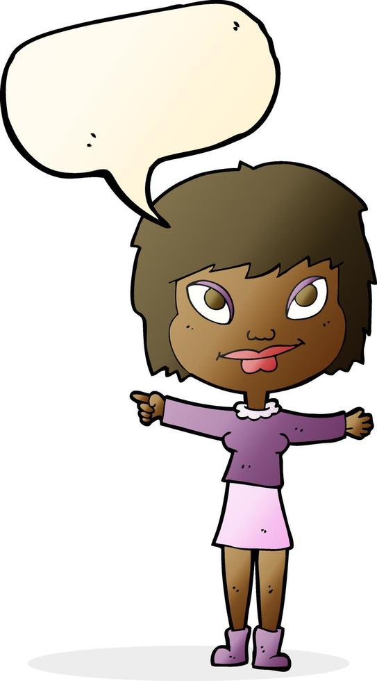 cartoon woman pointing with speech bubble vector