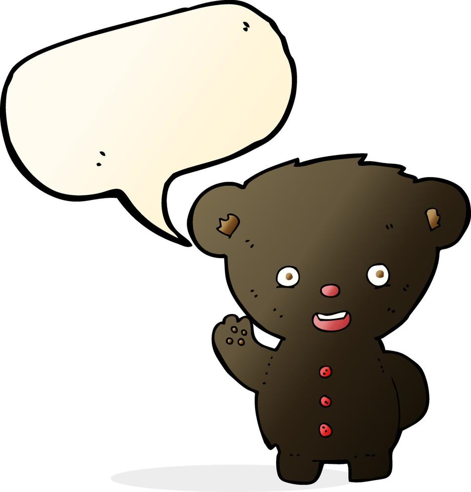 cartoon waving black bear cub with speech bubble vector