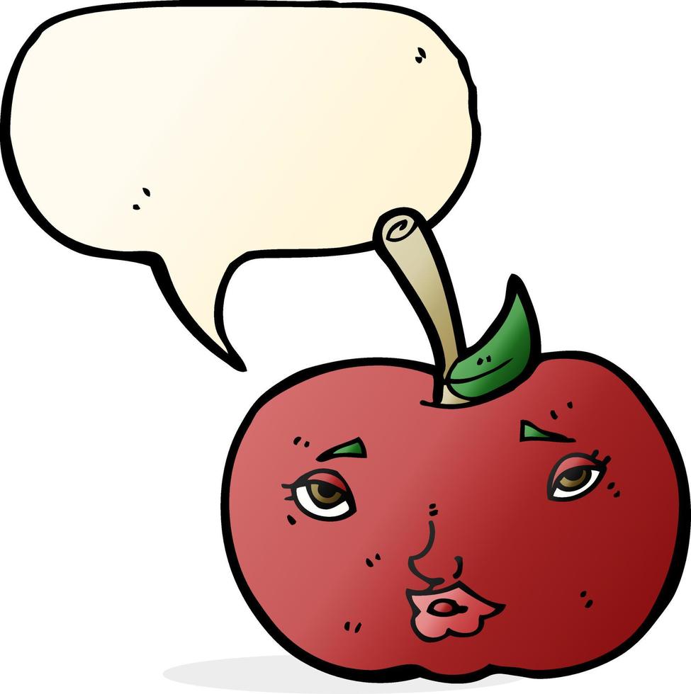 cartoon apple with face with speech bubble vector