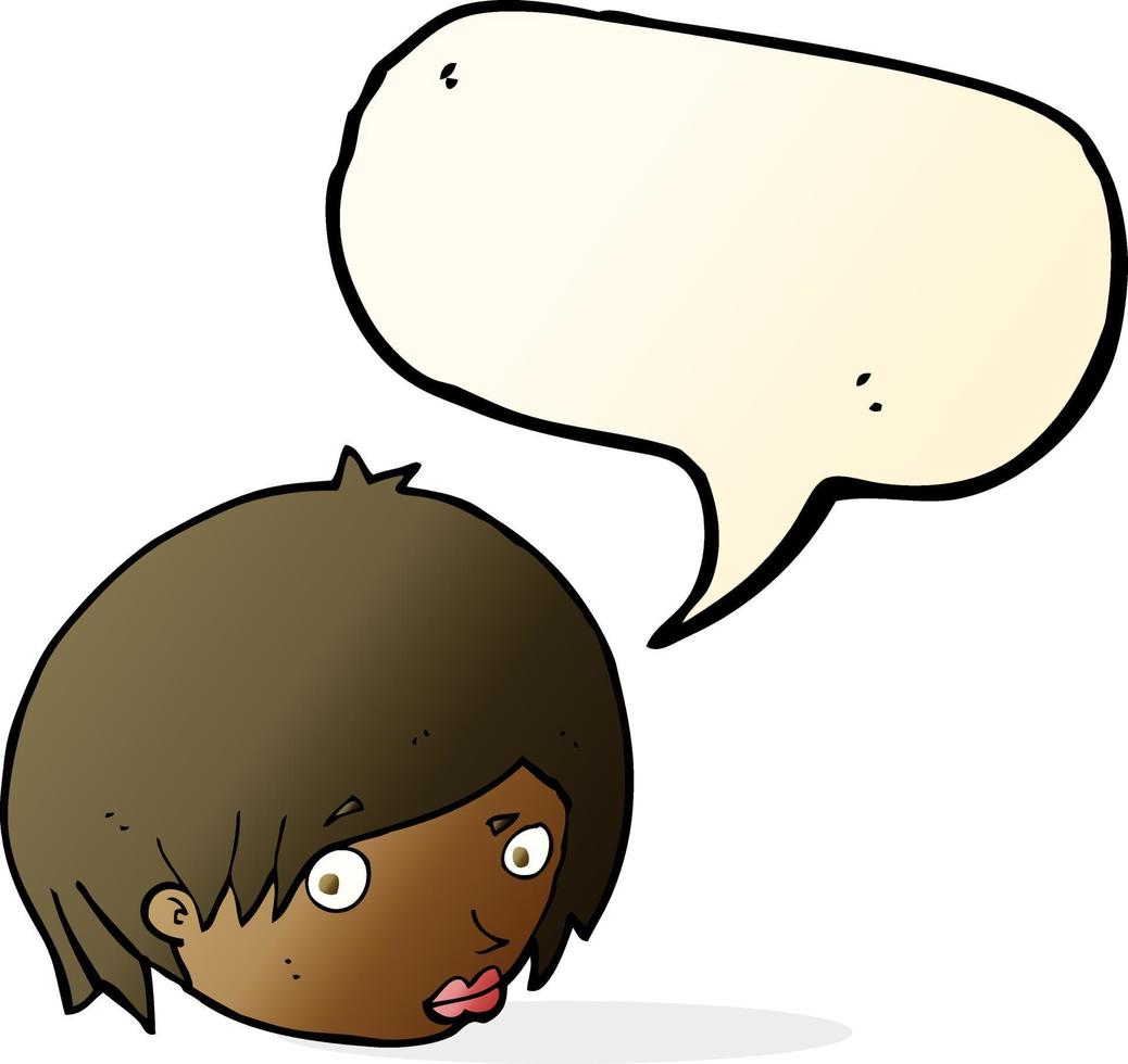 cartoon female face with raised eyebrow with speech bubble vector