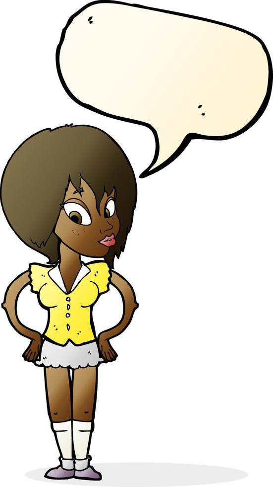 cartoon woman with hands on hips with speech bubble vector