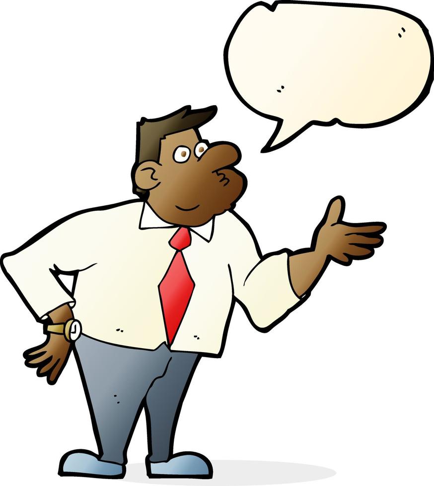 cartoon businessman asking question with speech bubble vector