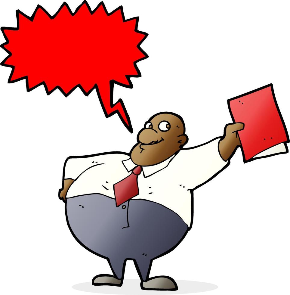 cartoon happy boss with file with speech bubble vector
