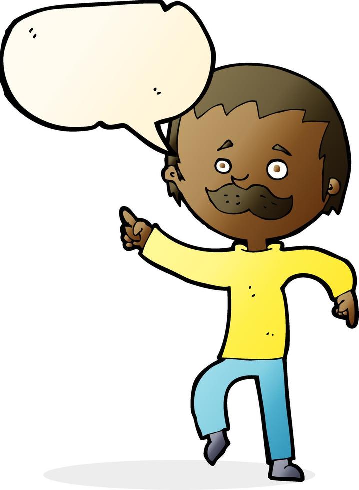 cartoon man with mustache pointing with speech bubble vector