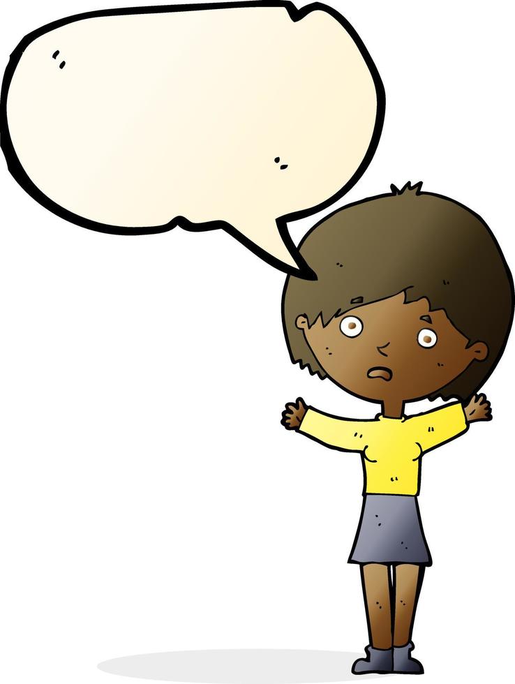 cartoon worried woman with speech bubble vector