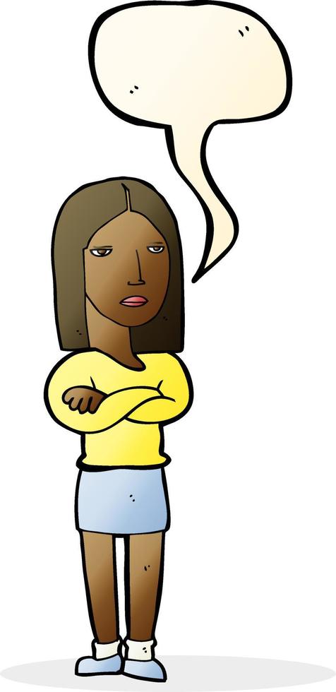 cartoon woman with folded arms with speech bubble vector