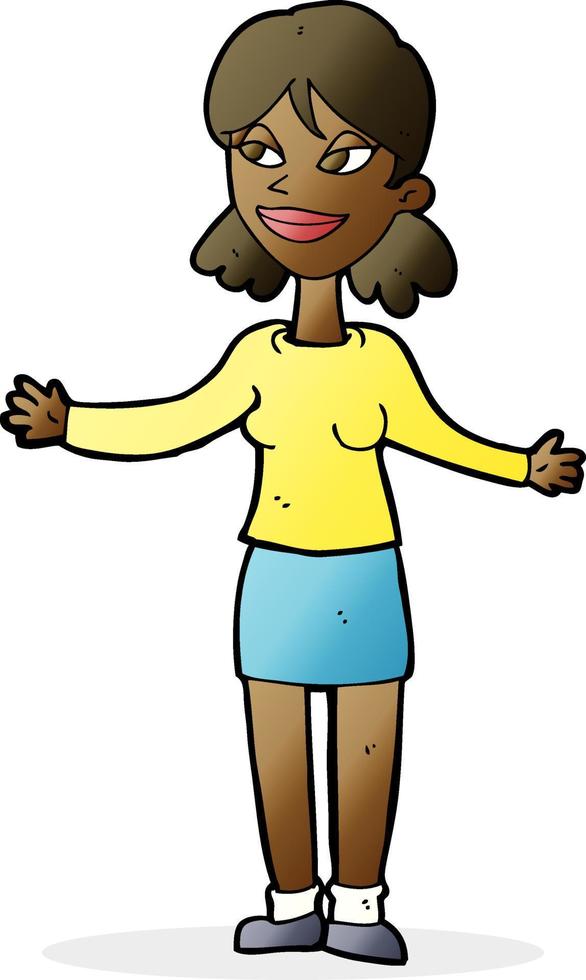cartoon happy woman shrugging shoulders vector