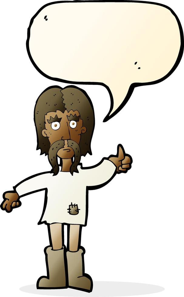 caricatura, hippie, hombre, dar, pulgares arriba, símbolo, con, burbuja del discurso vector