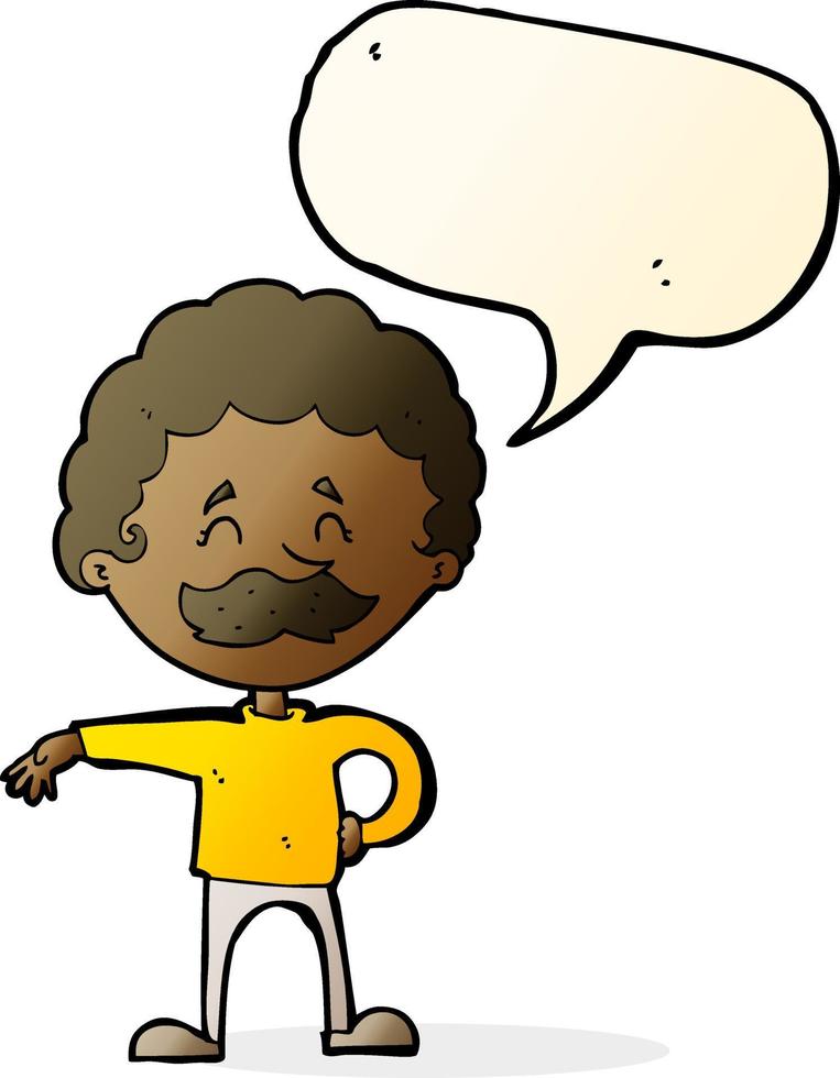 cartoon man making camp gesture with speech bubble vector