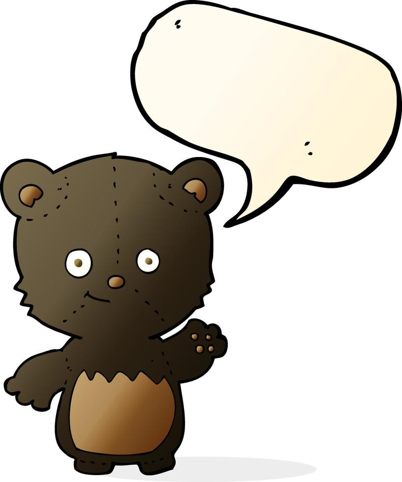 cartoon black bearcub waving with speech bubble vector