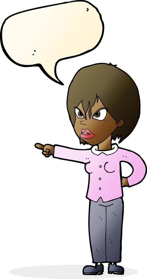 cartoon woman accusing with speech bubble vector