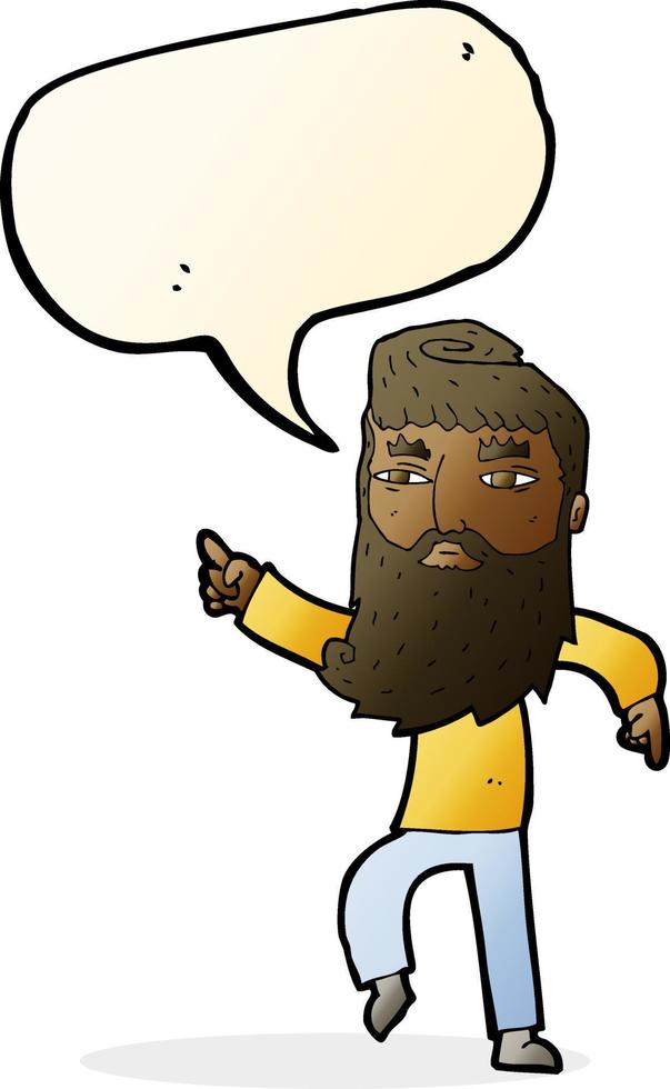 cartoon bearded man pointing the way with speech bubble vector