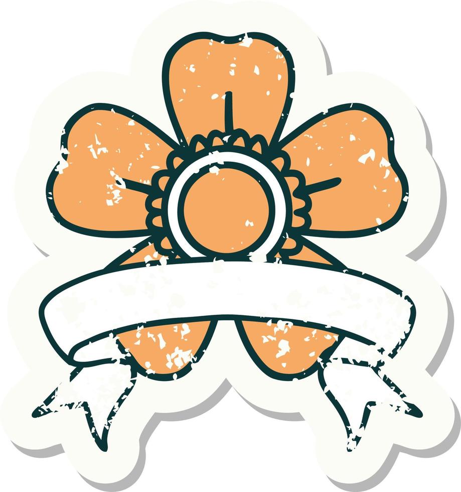 grunge sticker with banner of a flower vector