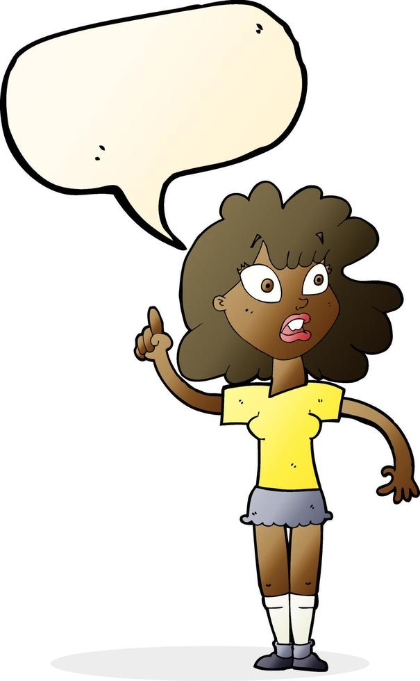 cartoon woman making point with speech bubble vector