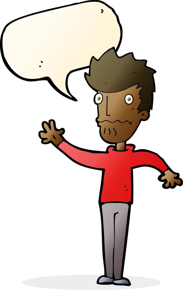 cartoon worried man reaching out with speech bubble vector