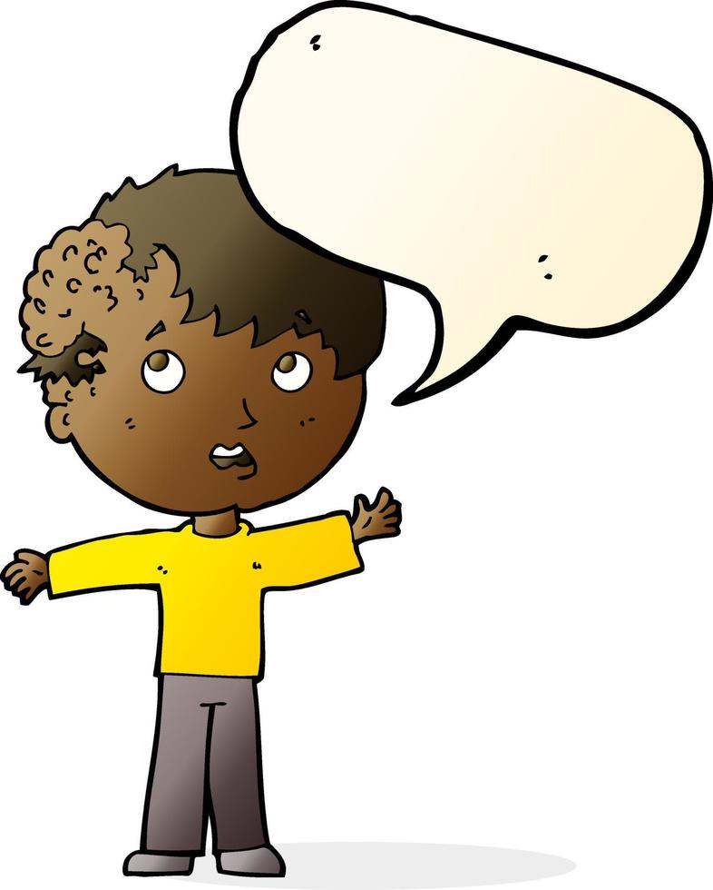 cartoon boy with growth on head with speech bubble vector