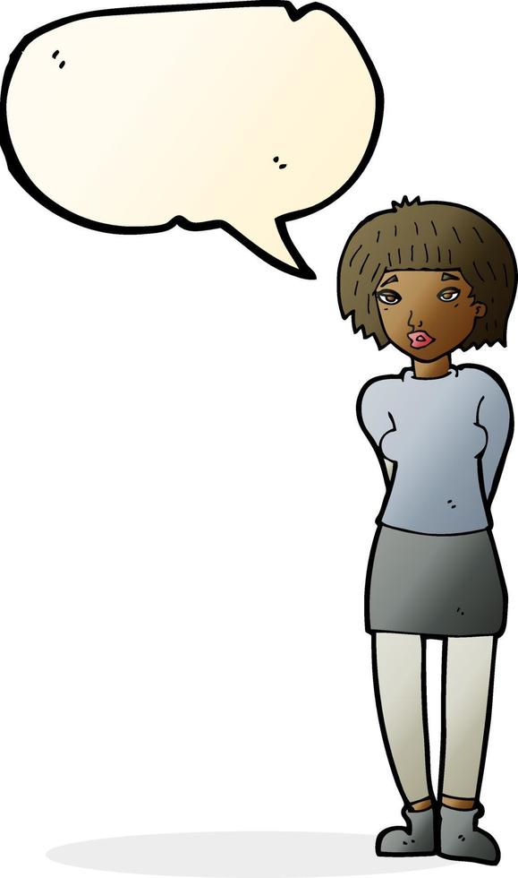 cartoon shy woman with speech bubble vector