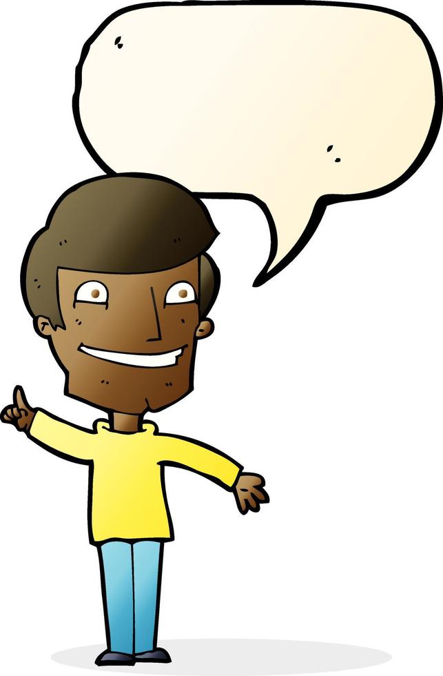 cartoon grinning man with idea with speech bubble vector