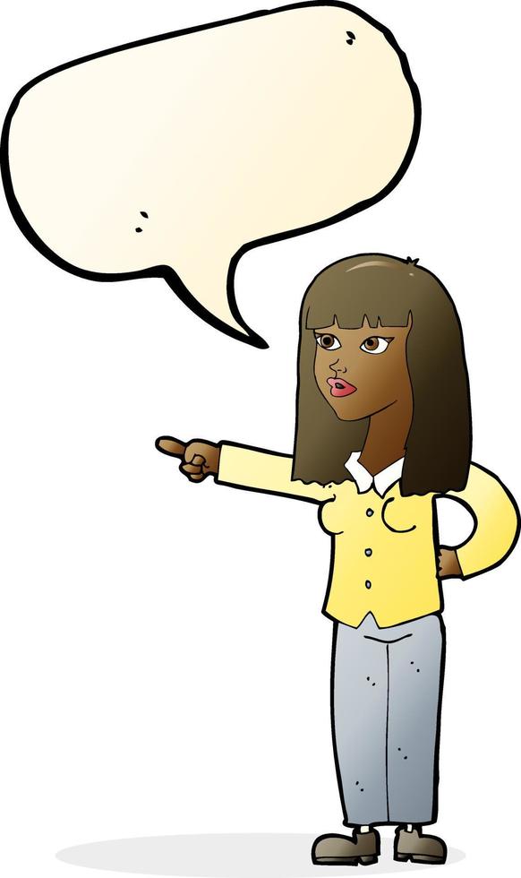 cartoon pretty woman pointing with speech bubble vector