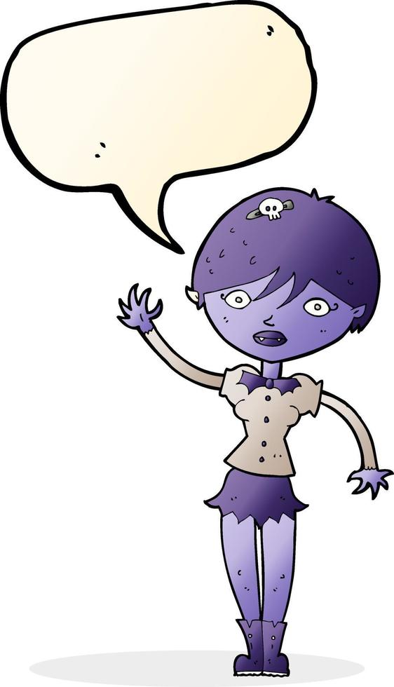 cartoon vampire girl waving with speech bubble vector