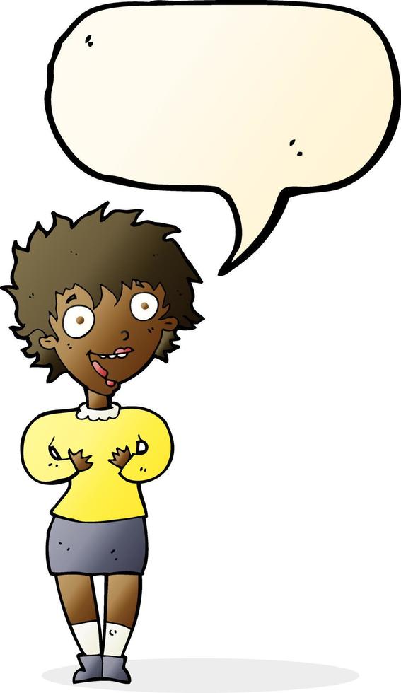 cartoon excited woman with speech bubble vector