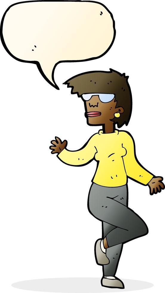 cartoon woman waving with speech bubble vector