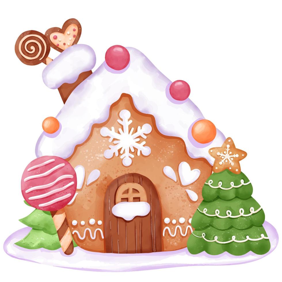 Christmas Ginger Bread House in Watercolor vector