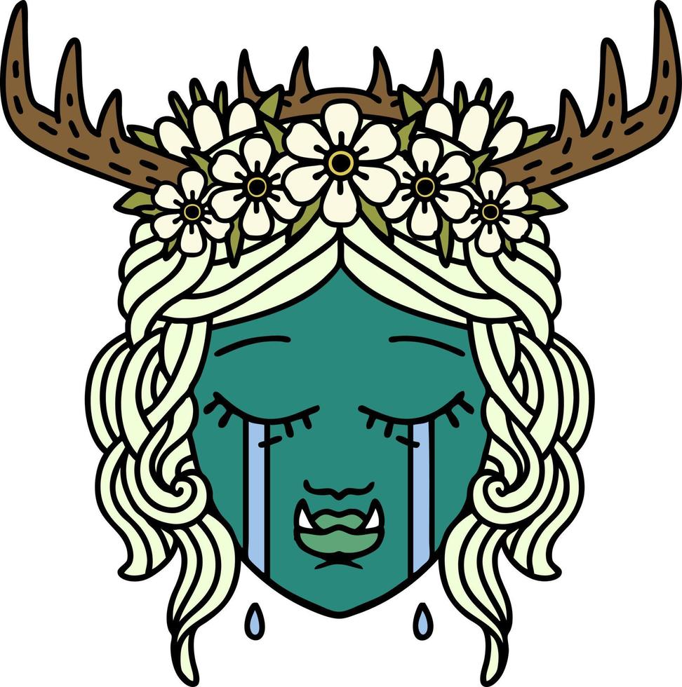 sad half orc druid character face illustration vector