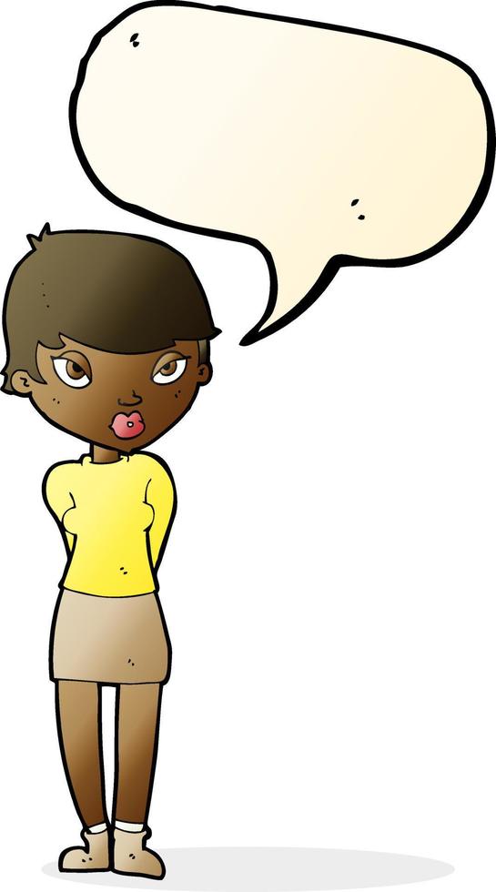 cartoon shy woman with speech bubble vector