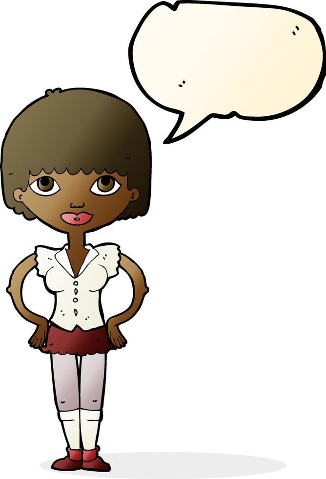 cartoon woman with hands on hips with speech bubble vector