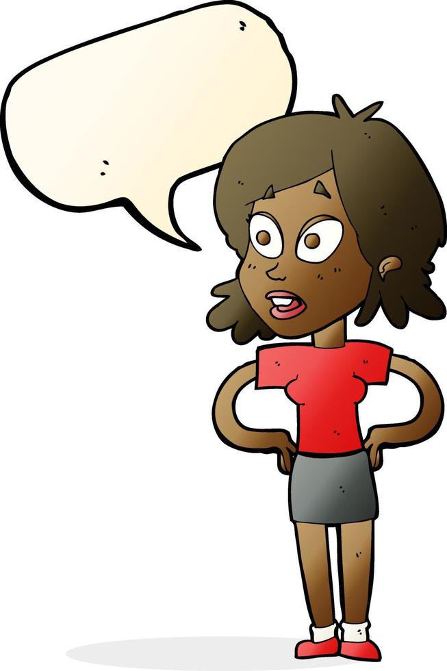 cartoon woman with hands on hips with speech bubble vector