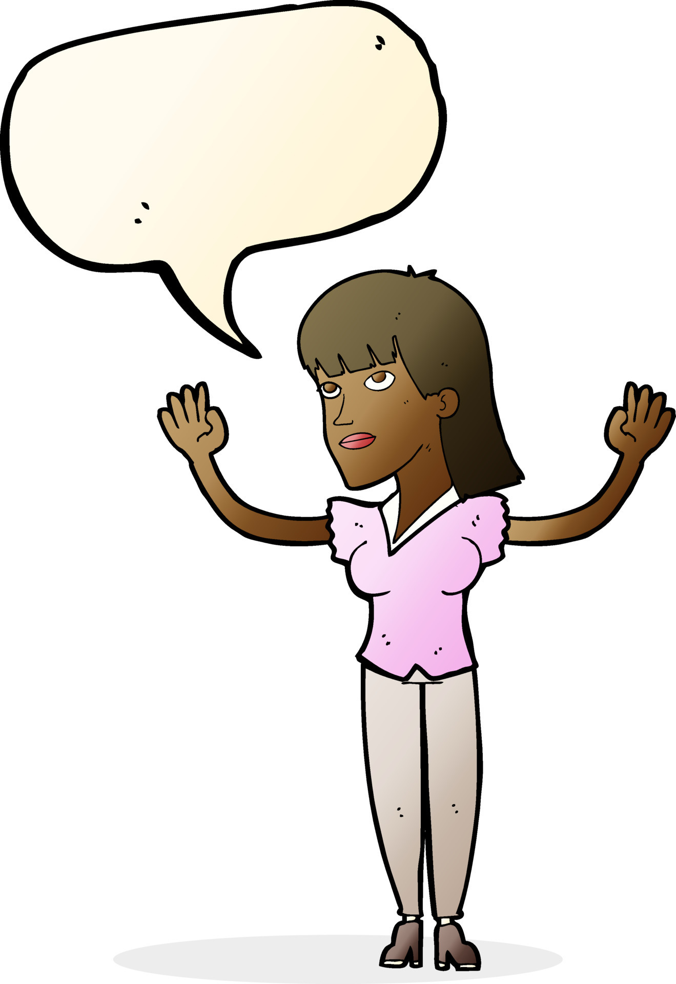 cartoon woman throwing hands in air with speech bubble 12309135 Vector