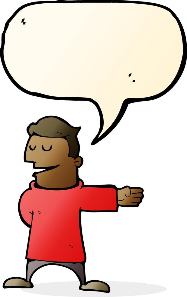 cartoon man gesturing direction with speech bubble vector