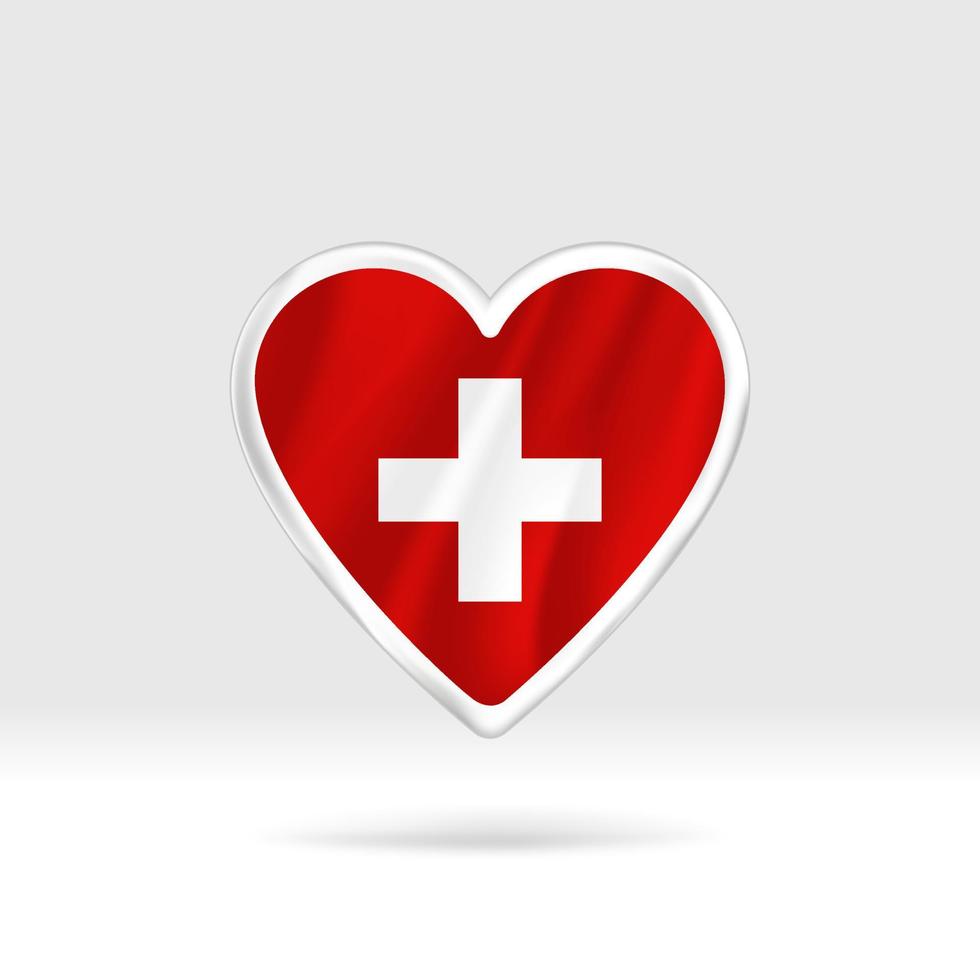 Heart from Switzerland flag. Silver button heart and flag template. Easy editing and vector in groups. National flag vector illustration on white background.