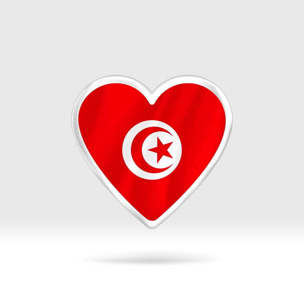 Heart from Tunisia flag. Silver button heart and flag template. Easy editing and vector in groups. National flag vector illustration on white background.