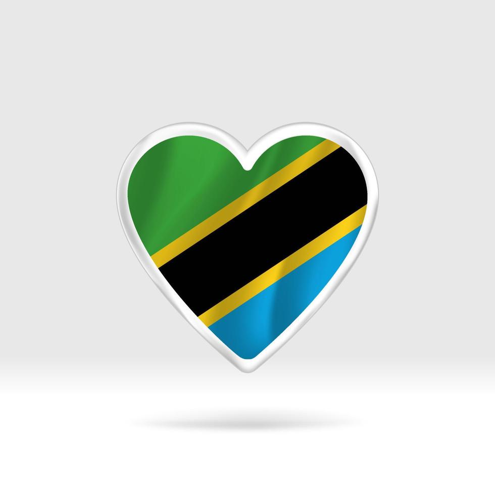 corazón de la bandera de tanzania. corazón de botón plateado y plantilla de bandera. fácil edición y vector en grupos. Ilustración de vector de bandera nacional sobre fondo blanco.